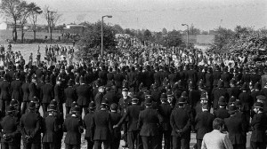Miners strike police and picket line